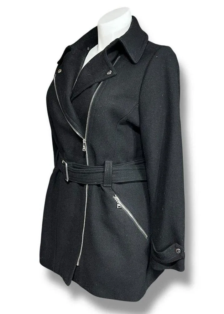 Express Womens Wool Blend Jacket Belted Asymmetrical Zip Trench Coat Black XL - Image 6