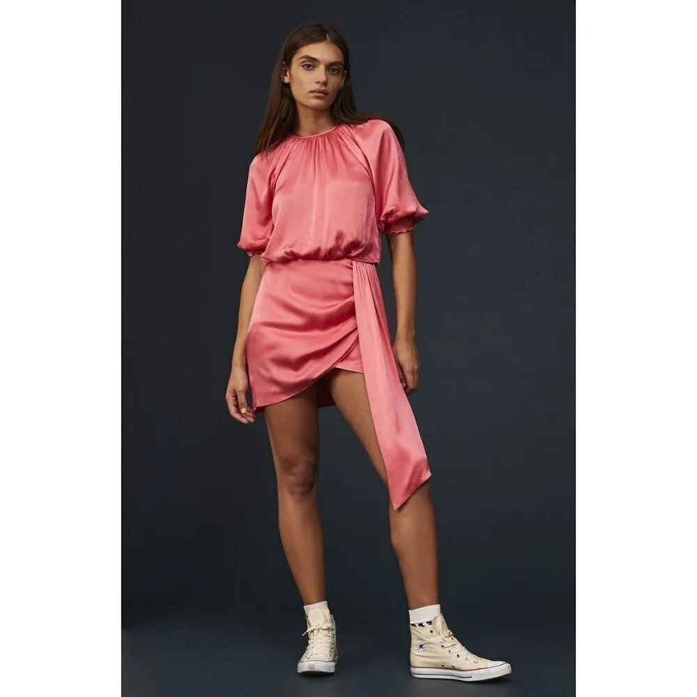 Saylor Zulu Satin Mini dress in Melon Pink Large New Womens Cocktail - Image 15