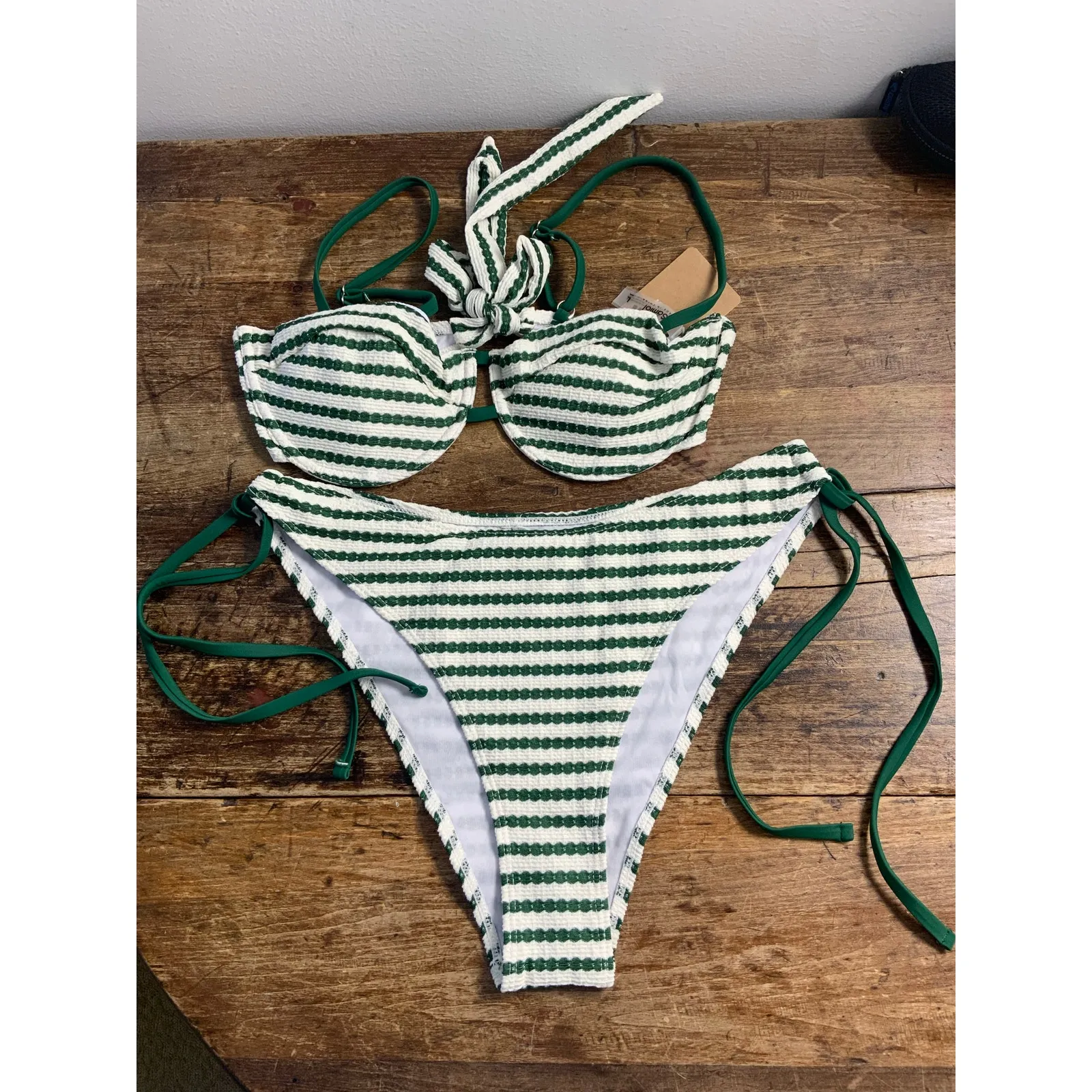 Samiol Green‎ Striped Underwire Bikini Set NWT size large Green - Image 3