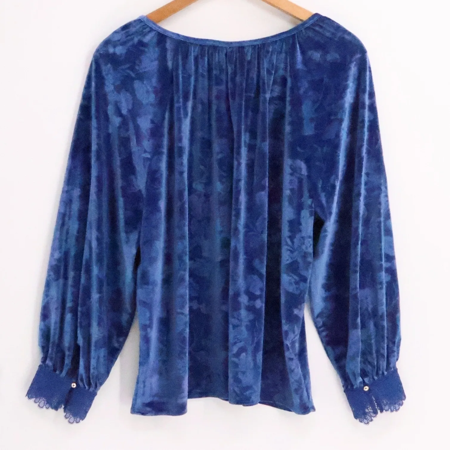 Pioneer Woman Velvet Floral Peasant Top Boho Romantic Lace Cuffs Plus Size XXXL Blue - Image 7