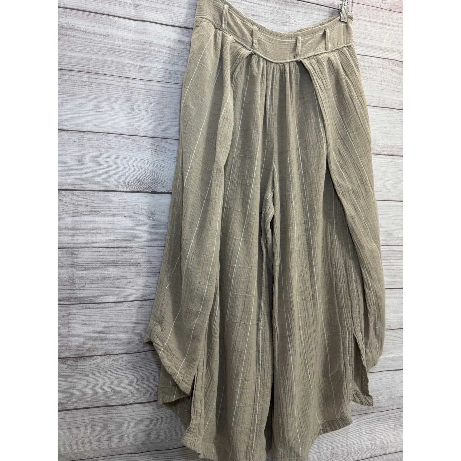 Free People Luna Cover Movement Pants Womens  High Rise Wide Leg Khaki Sz Large - Image 3