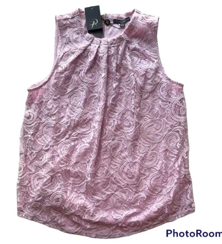 Adrianna Papell Lace Knit Top Sleeveless Medium Nwt Lilac - Image 12