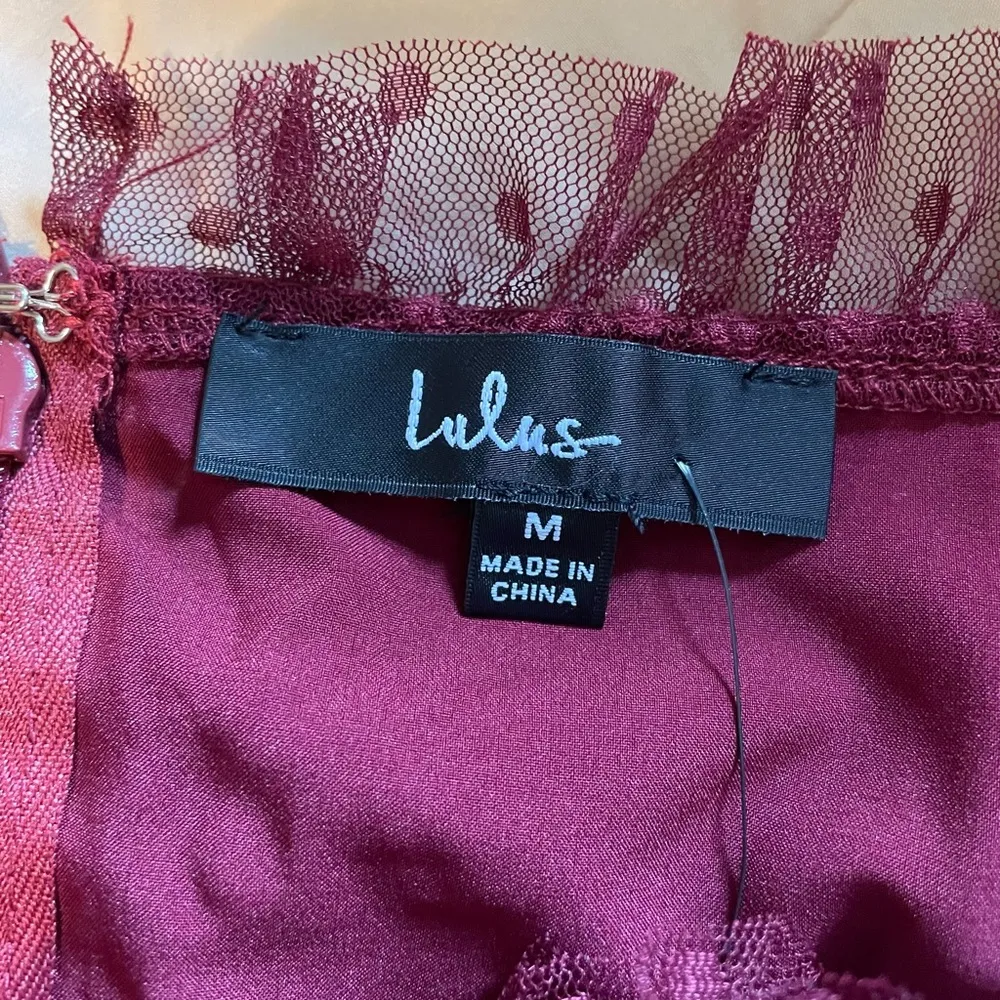 Lulu’s Sweetheart Burgundy Bustier Tulle Tiered Polka Dot Cocktail Party Dress NWT - Image 8