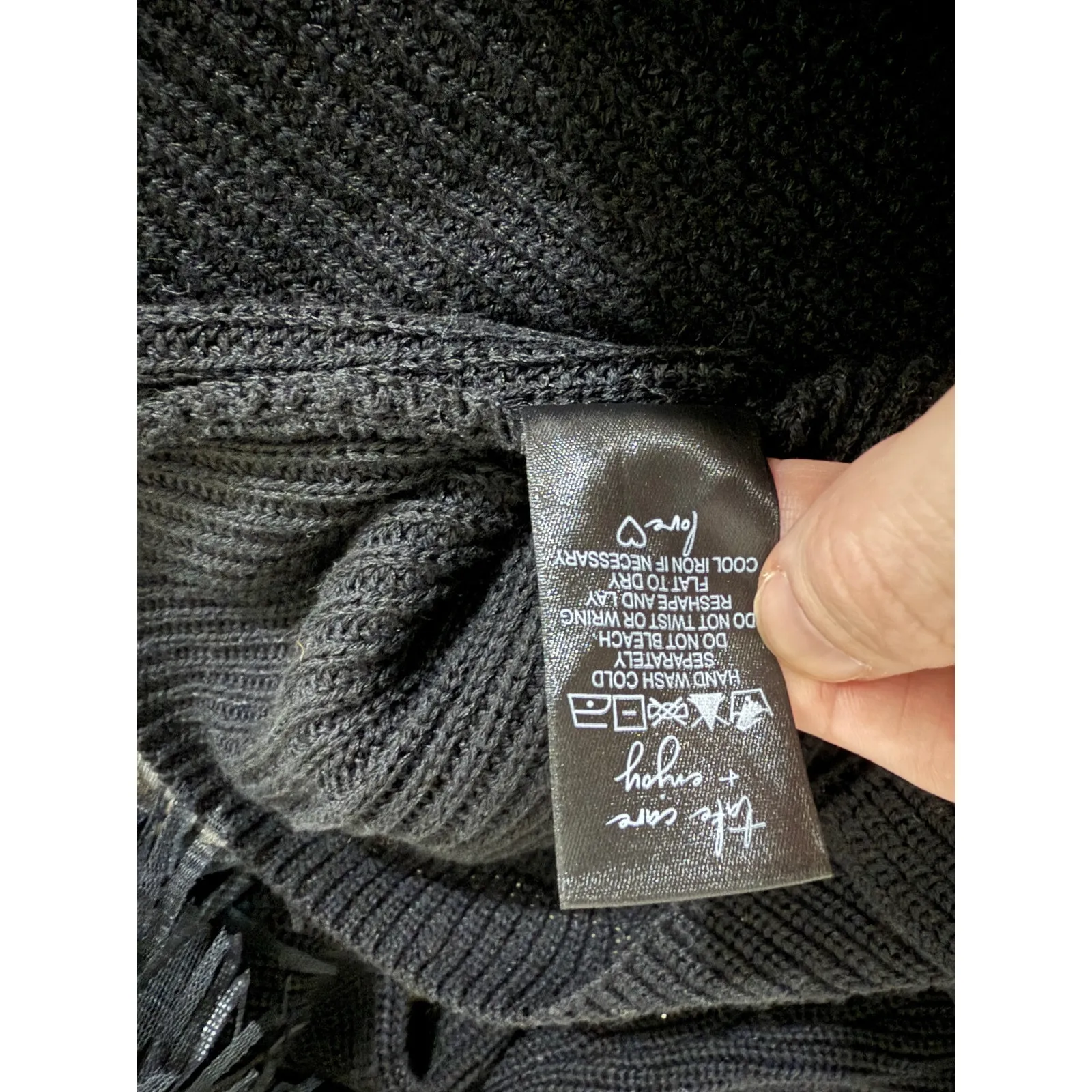 Nic + Zoe Black Night Fall Cardigan Sweater Fringe Cuff Sleeve M NWOT - Image 6