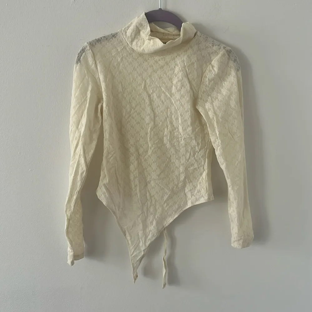 Open Edit Ivory White Long Sleeve Mock Neck Floral Lace Bodysuit Size Medium - Image 2