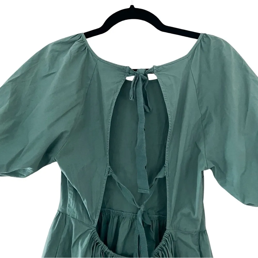 PETER SOM Puff Sleeves Cotton Green Babydoll Mini Dress Sz 6 - Image 7