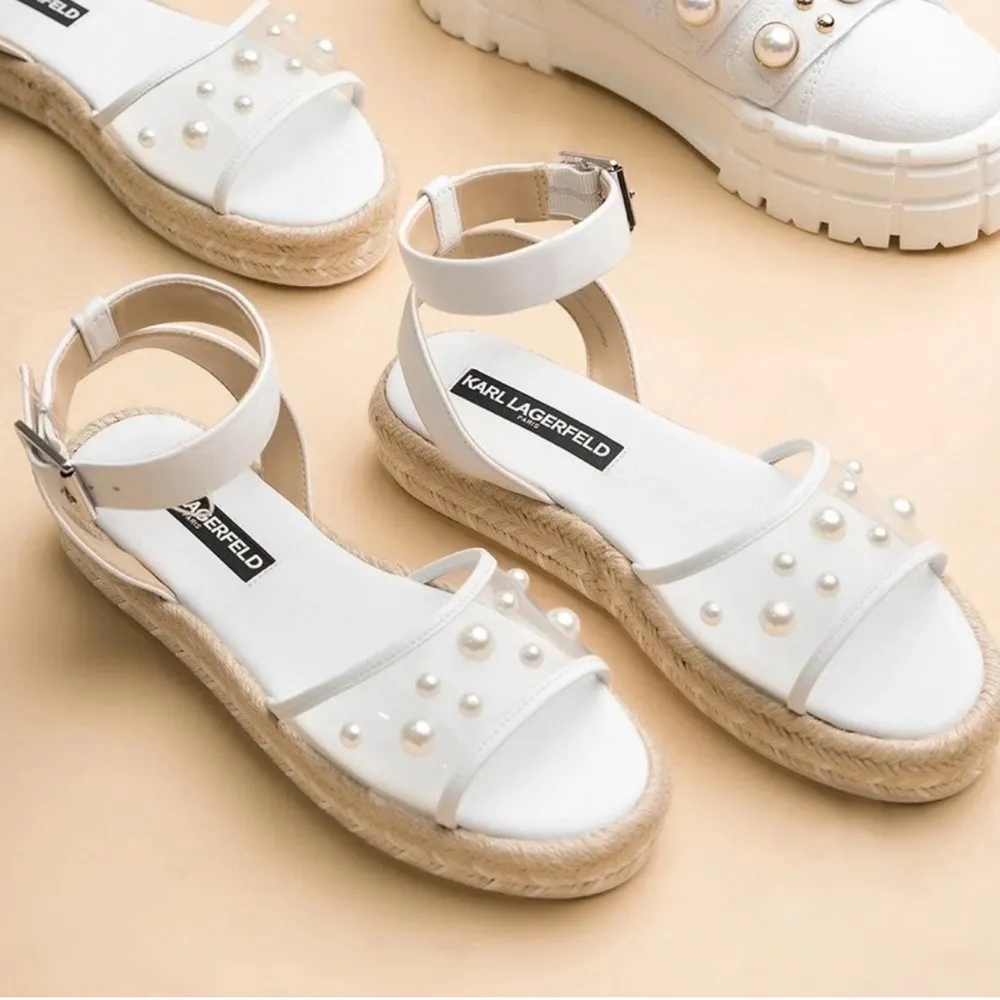 Karl Lagerfeld Adalina Pearl Embellished Espadrille White Women’s Size 9.5 - Image 2