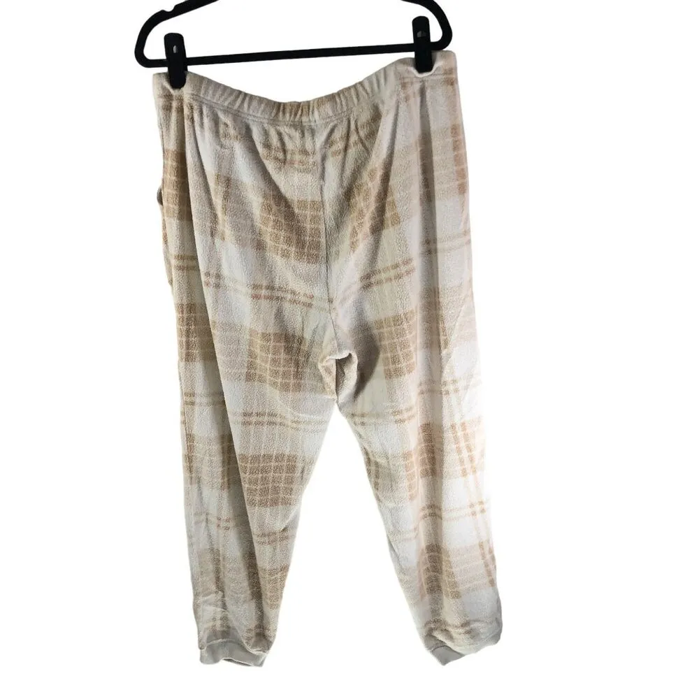 Aerie  Womens Casual Plaid Drawstring Lounge Jogger Pants Fuzzy Beige White S - Image 2