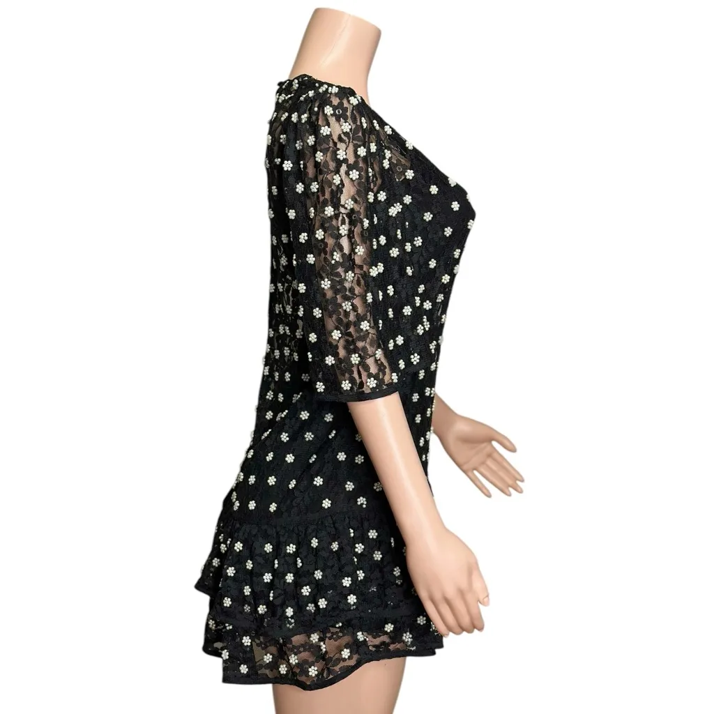 LOVERS + FRIENDS Livia Pearl Trim Mini Dress, Black, XS - Image 11