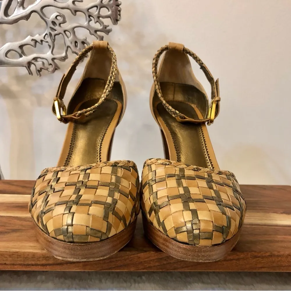 J Vincent Woven Leather Platform Heels Size 8 - Image 3