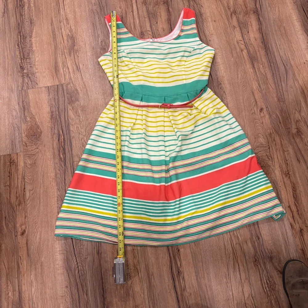 Tiana B Sleeveless Midi Striped Dress 10 Orange/Green/Yellow Fit & Flare Career - Image 3