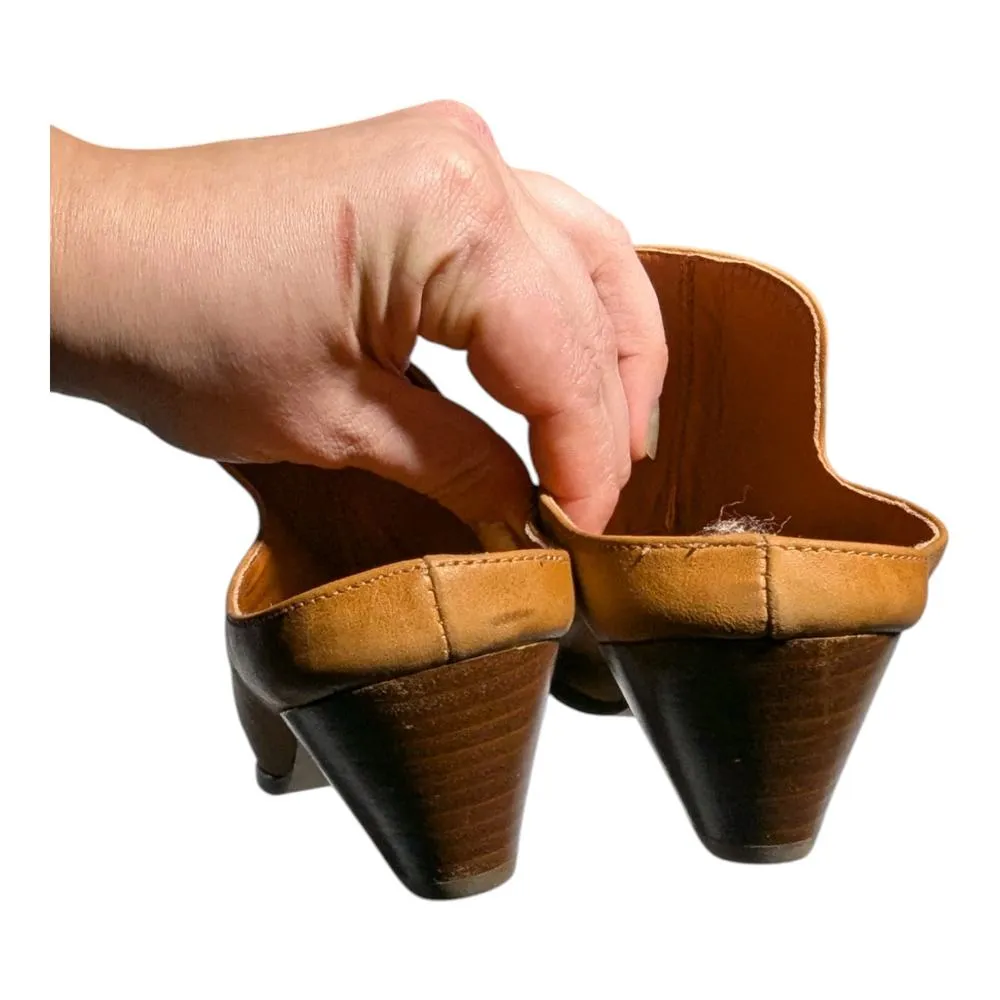 A / Anthropologie Amstur Cognac Brown Leather Scrunch Block Heel Mules 36 5.5 - Image 5