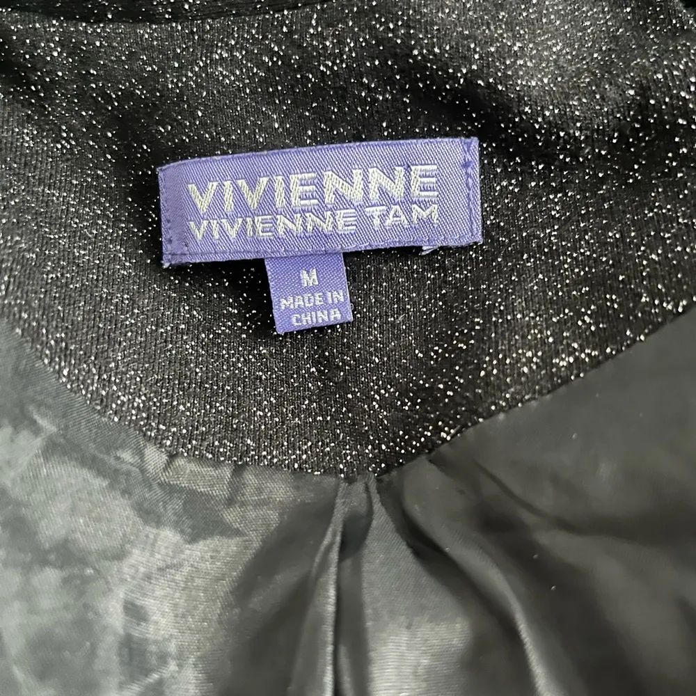 Vivienne Tam Ladies Black Shimmery Glitter Cropped Blazer Size Medium - Image 5