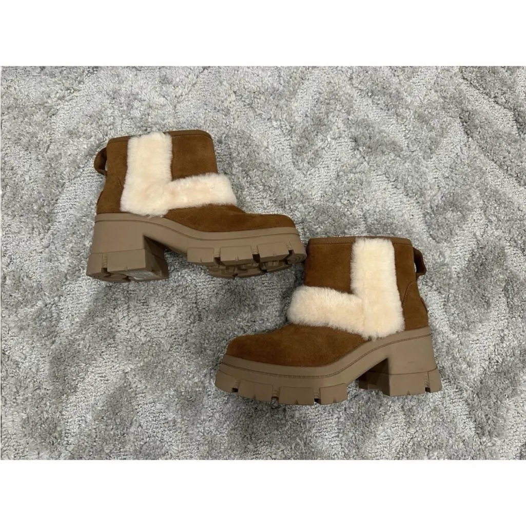 Ugg Brooklyn Sunburst Chestnut Suede Platform Boots Women's Size 10 - Image 3