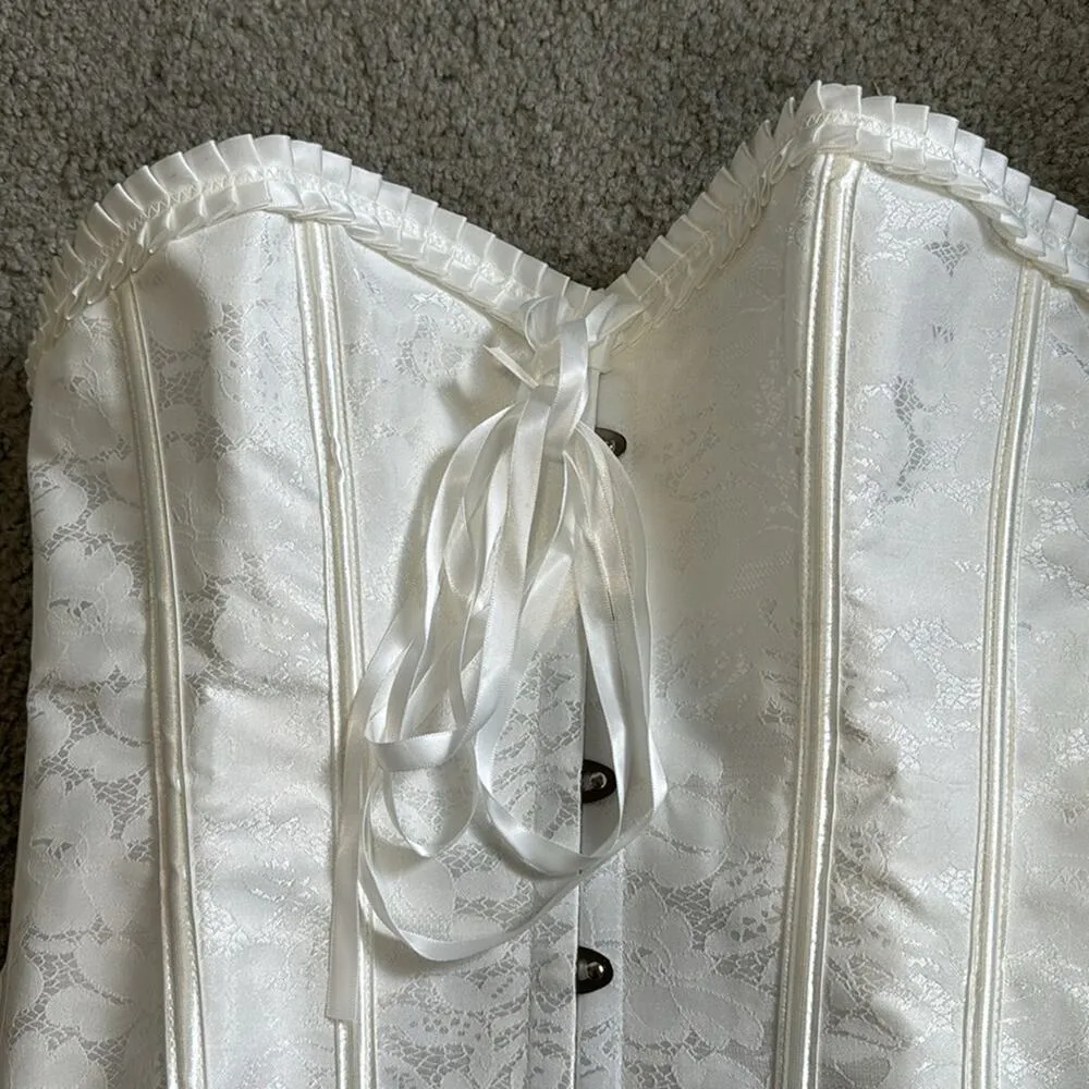 White on white brocade true corset lace up coquette western burlesque size XL - Image 5