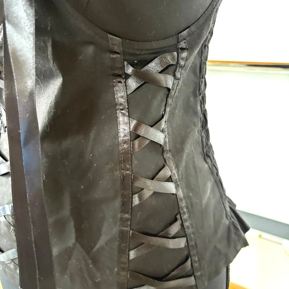 Sexy Witch Black Faux Lace Up Whimsigoth Coquette Dark Fairy Smocked Back Tank - Image 5