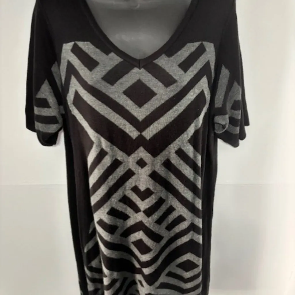 Gabby Skye Black Gray 2X Sweater Dress Sheath Geometric Short Sleeve Modern Muse - Image 5