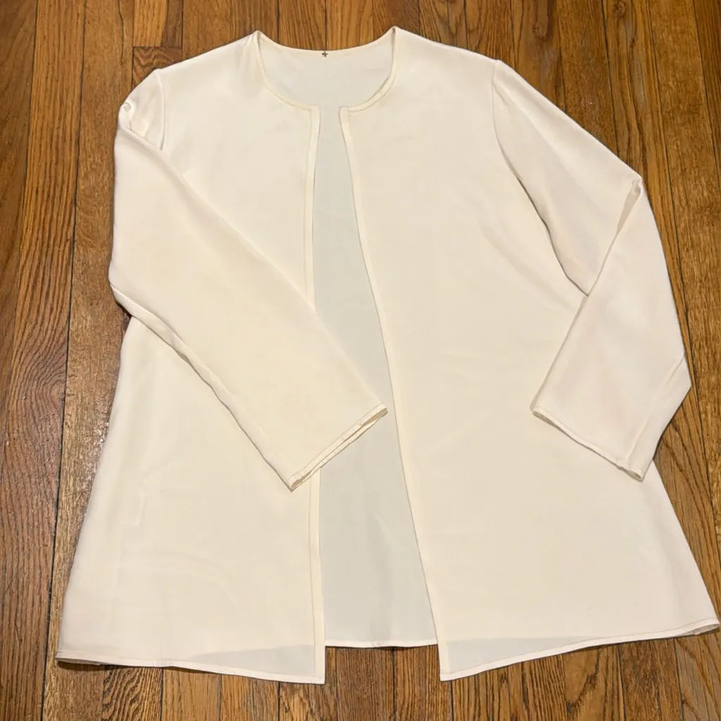 PETER COHEN ivory Cream Open Front 100% Silk Cardigan Womens M Tan Size M - Image 1