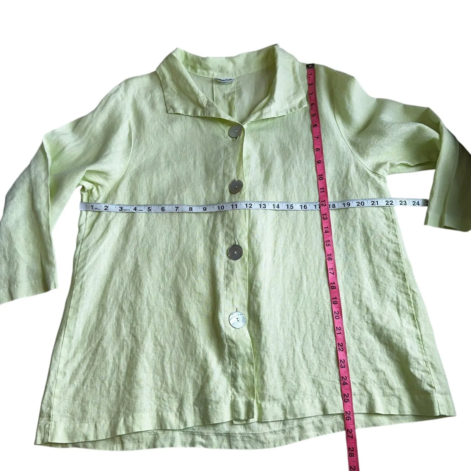 Habitat Linen Button Front Top Pistachio Green L | Made in USA Coastal Grandma - Image 6