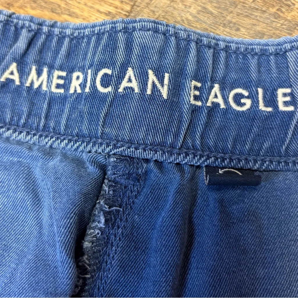 American Eagle Blue Wide Leg Trousers Womens 12 High Rise Lyocell Pants Boho - Image 10