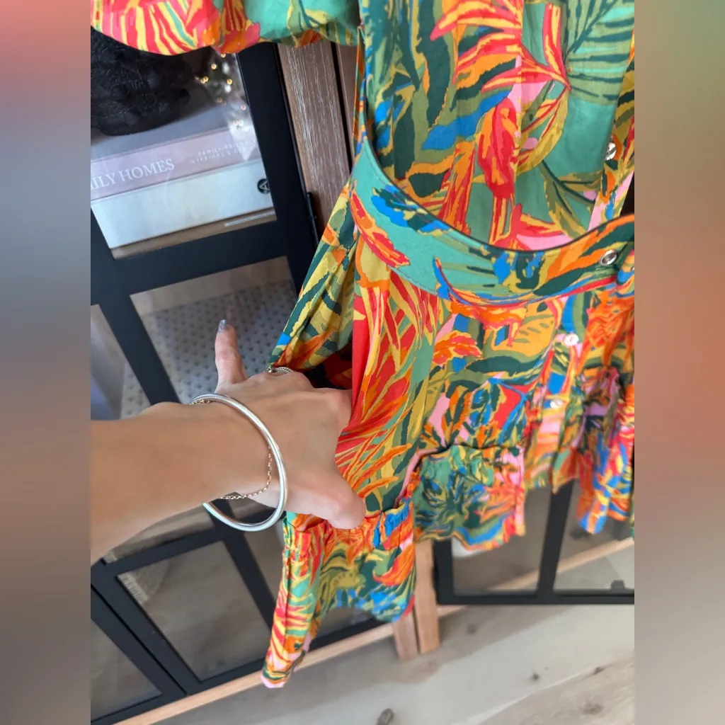 Paloma mini dress belt tropical colorful print puff sleeve farmrio ruffle jmarie - Image 7