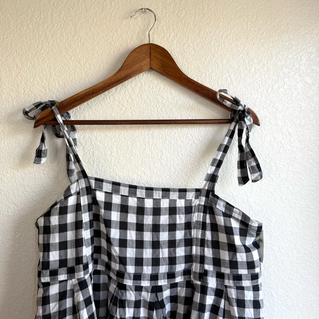 NEW Old Navy Womens Shirt Tank Black White Gingham Plaid Tie Straps Size Large - Image 3