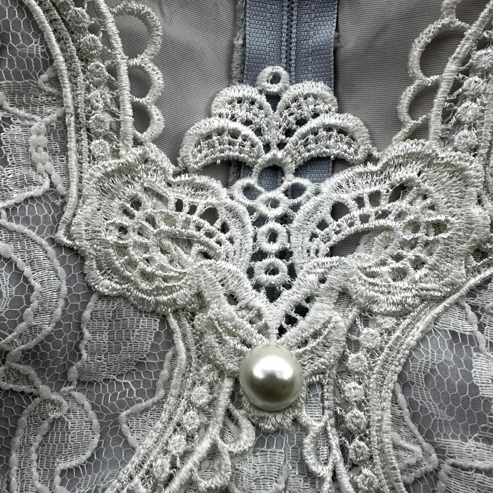 Vintage Scott McClintock Maxi Dress Mother of the Bride Lace Pearl White Gray 4 - Image 2