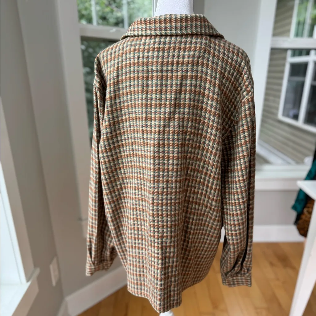 Woolrich Tan Brown Turquoise Blue Plaid Zip Front Shacket Wool Blend Size 2XL - Image 4