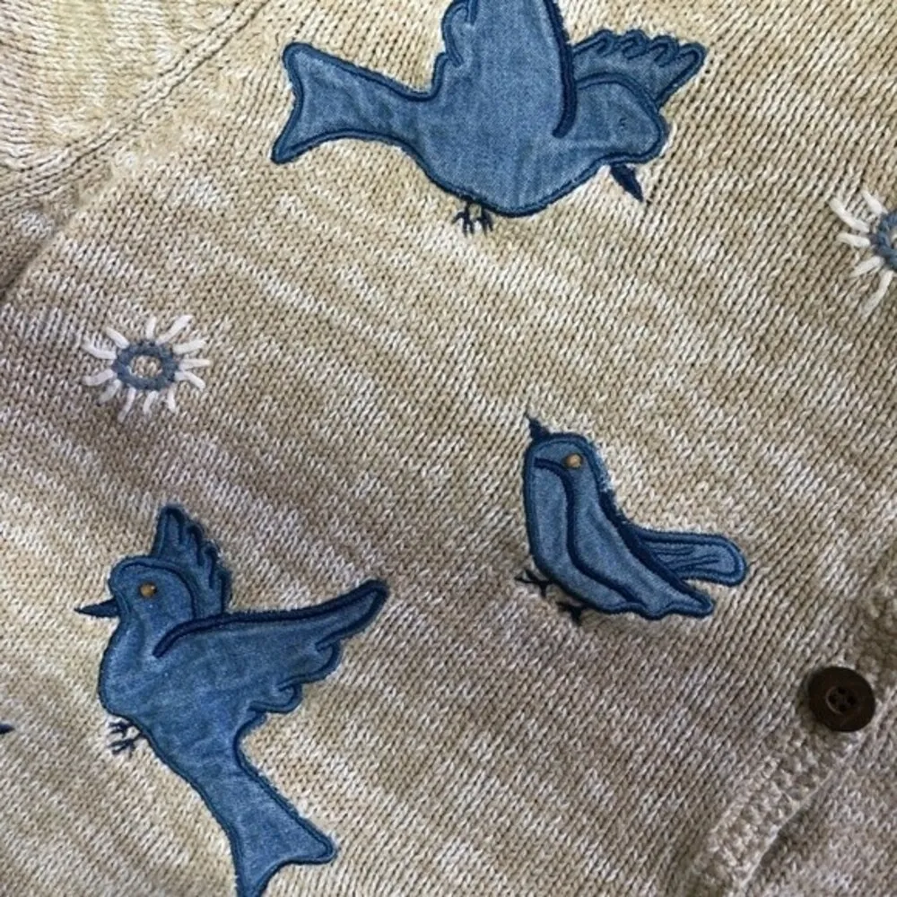 Christopher & Banks Hand Embroidered Bird Floral Print Button Front Sweater - Image 5