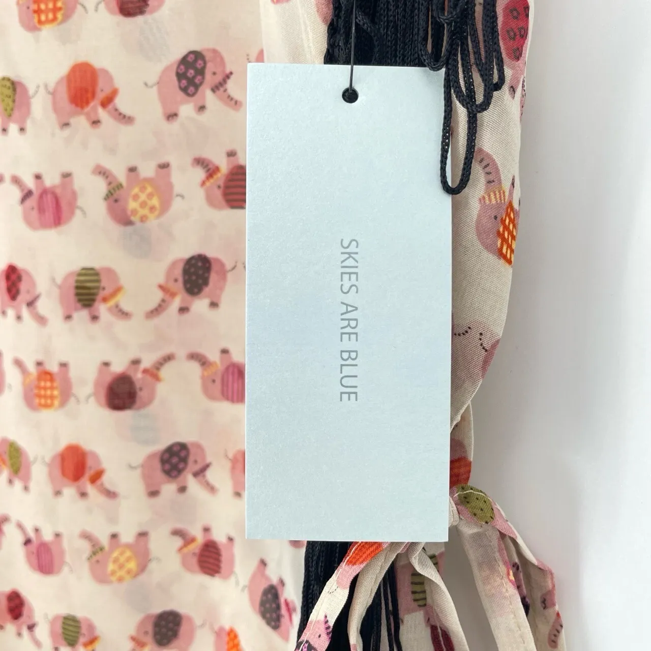 Skies are Blue Womens Sheer Sleeveless Elephant Print Fringe Funky Blouse Large - Image 2