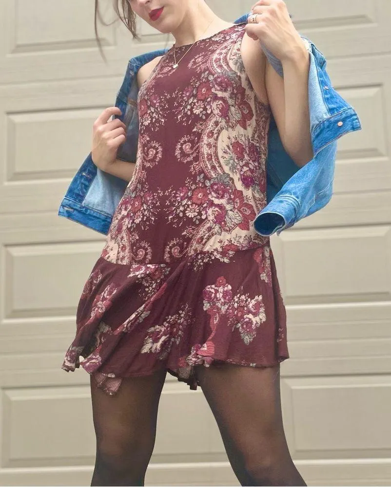 Free People Intimately Boho Chic Paisley Floral Drop Waist Mini Tank Dress XS - Image 8