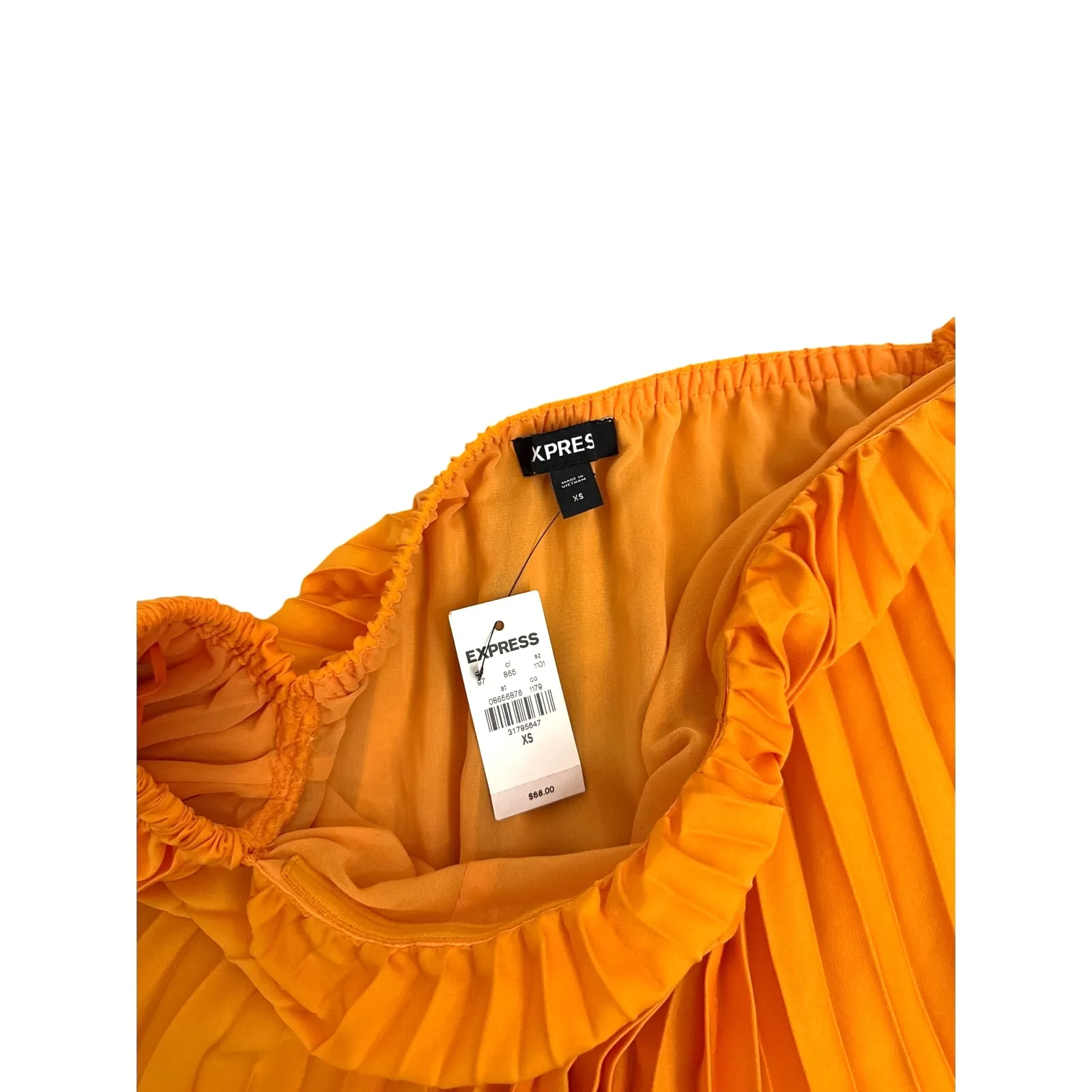NWT Express Pleated Date Night Out Off Shoulder Balloon Sleeve Blouse Orange XS - Image 3