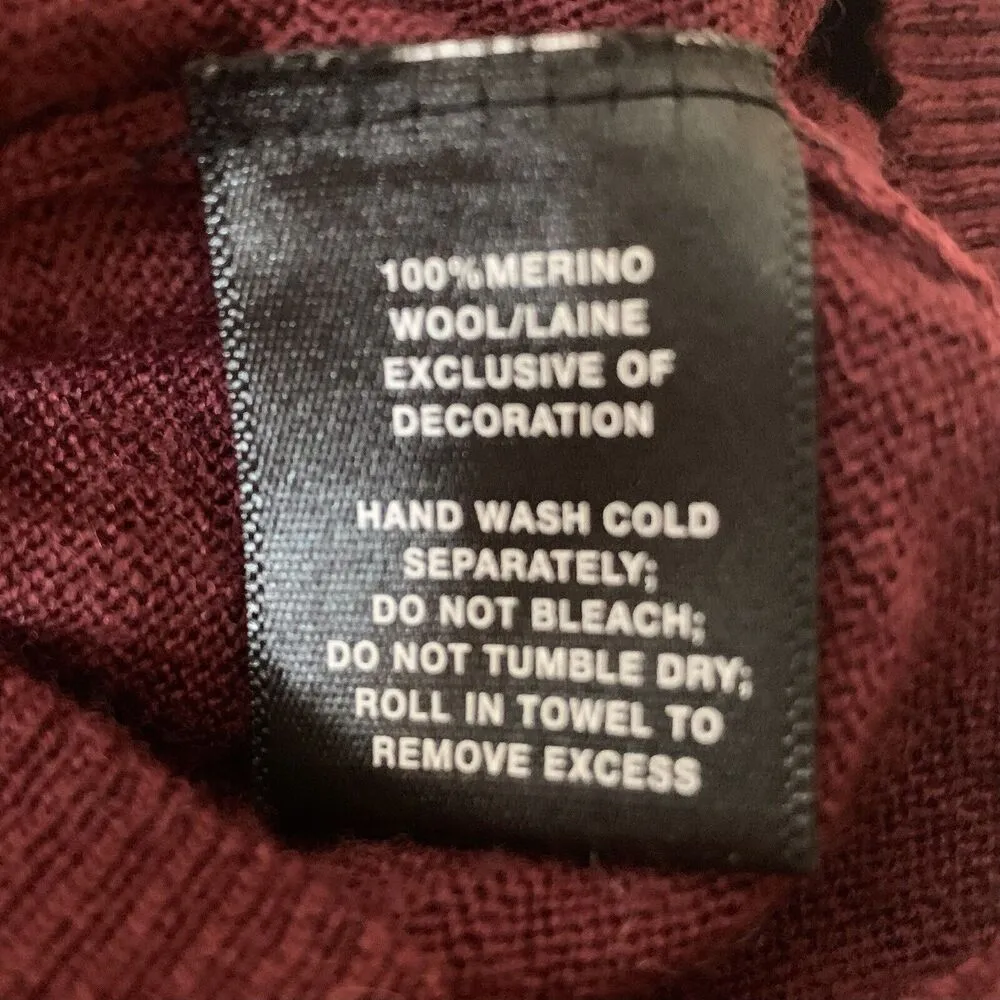 L/S Zipper Sleeves Pullover Merino Wool Sweater Top Sz S Burgundy - Image 6