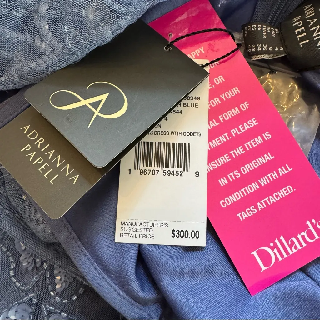 NWT Adrianna Papell Embellished Sequin Tiered Formal Dress French Blue Size 4 - Image 10