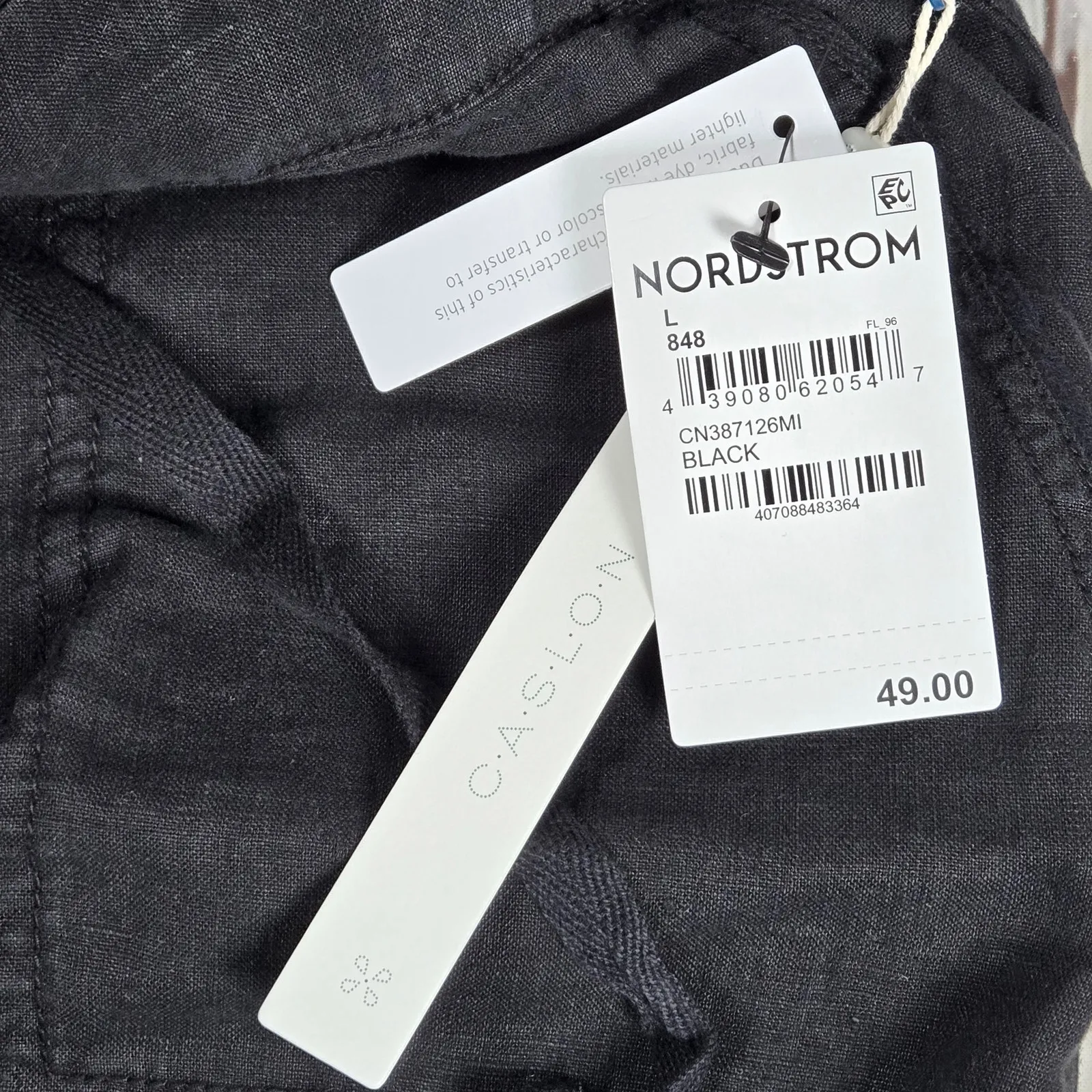 Caslon  100% Linen Pull-On Elastic Waist Drawstring‎ Shorts Black L NWT - Image 3