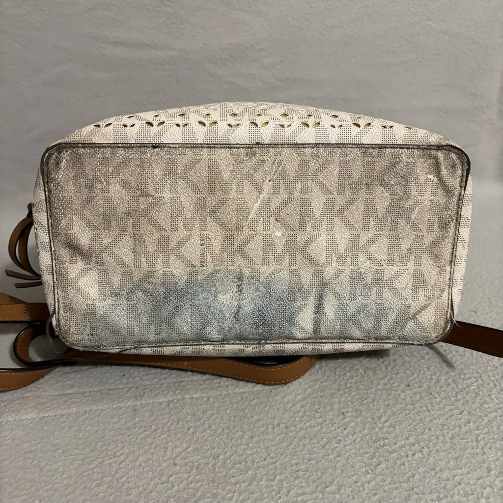 Michael Kors Inlay Patterned Cream and Gold Medium Size Spacious Backpack - Image 6
