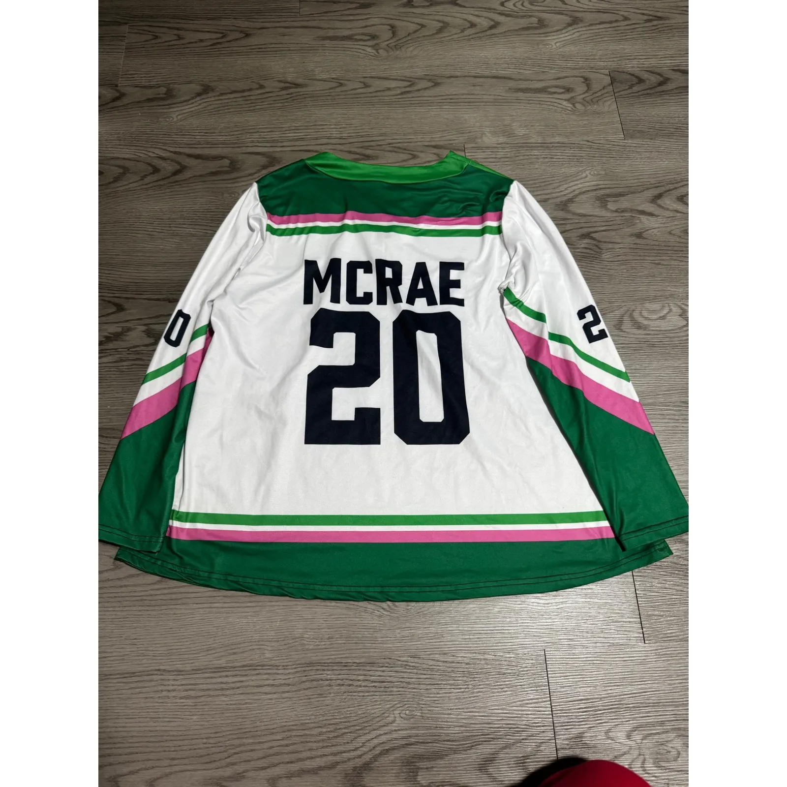 T8 McRae Tate Long Sleeve Jersey Style Shirt Top White Green Pink Size Medium 20 - Image 4
