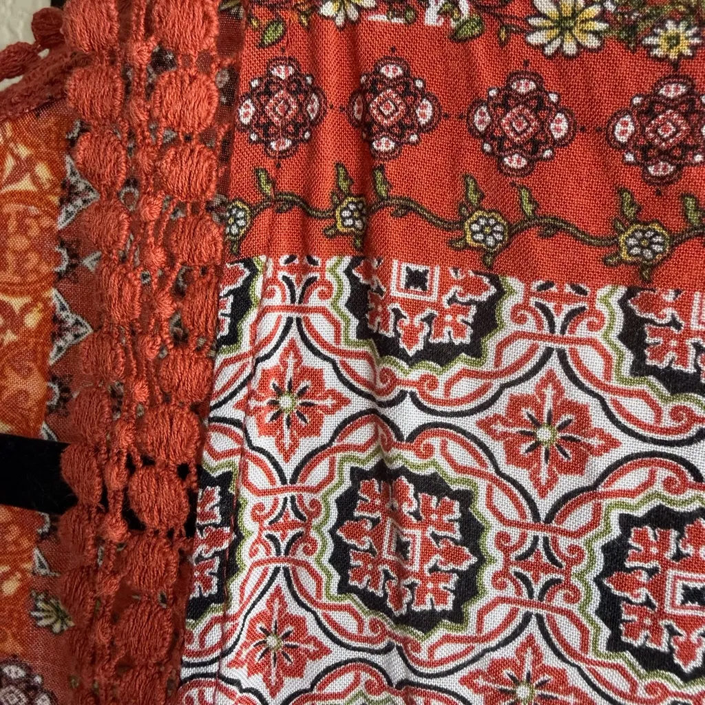 Boho Kimono Cardigan Women’s Large Rust Orange Patchwork Sheer Lightweight Layer - Image 6