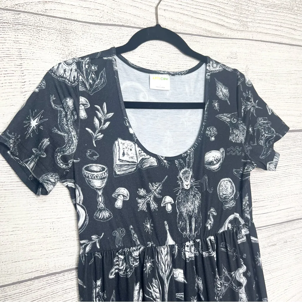 Black & White Gothic Halloween Empire Waist Maxi Dress Salem Witch Size Large - Image 13