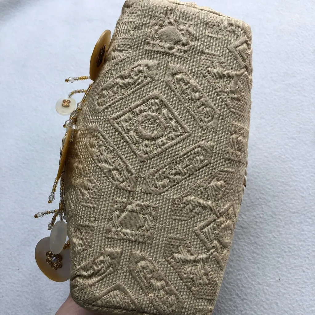 Vintage Motif by Mary Frances Flower Embellished Beaded Handbag Ivory Cream Gold - Image 8