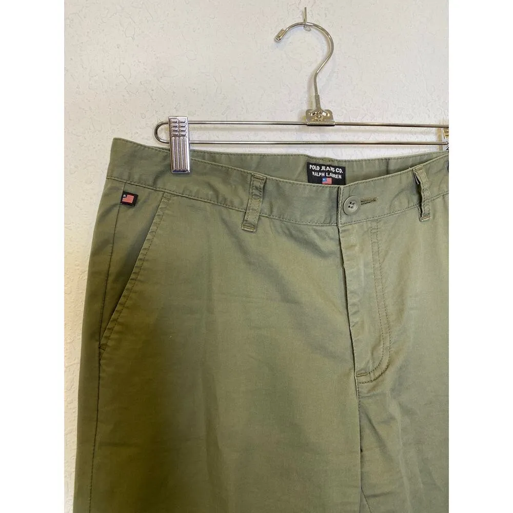 Polo Jeans Co Ralph Lauren Army Green Cuffed Cropped Khaki Pants Sz 10 VTG Y2K - Image 4