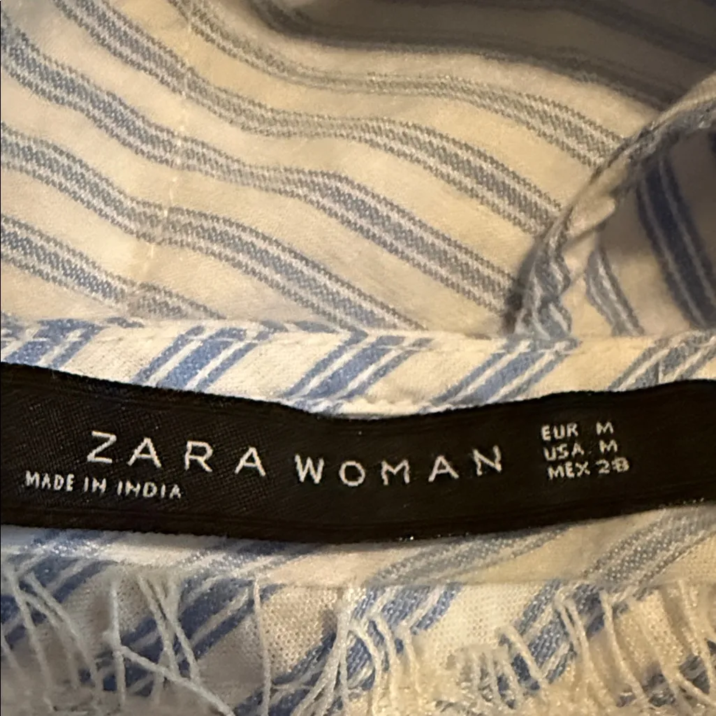 Zara Blue and White Striped With Lace Detailing With Bell 3/4 Sleeves Ribbon - Image 7