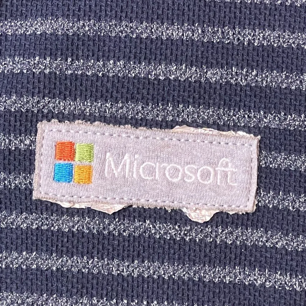 Microsoft Hoodie Womens Medium Pullover Vantage Button Lightweight Stripe Blue - Image 3