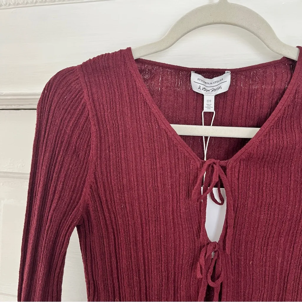 & Other Stories & Other Stories burgundy Ribbed Crop Top - Image 3