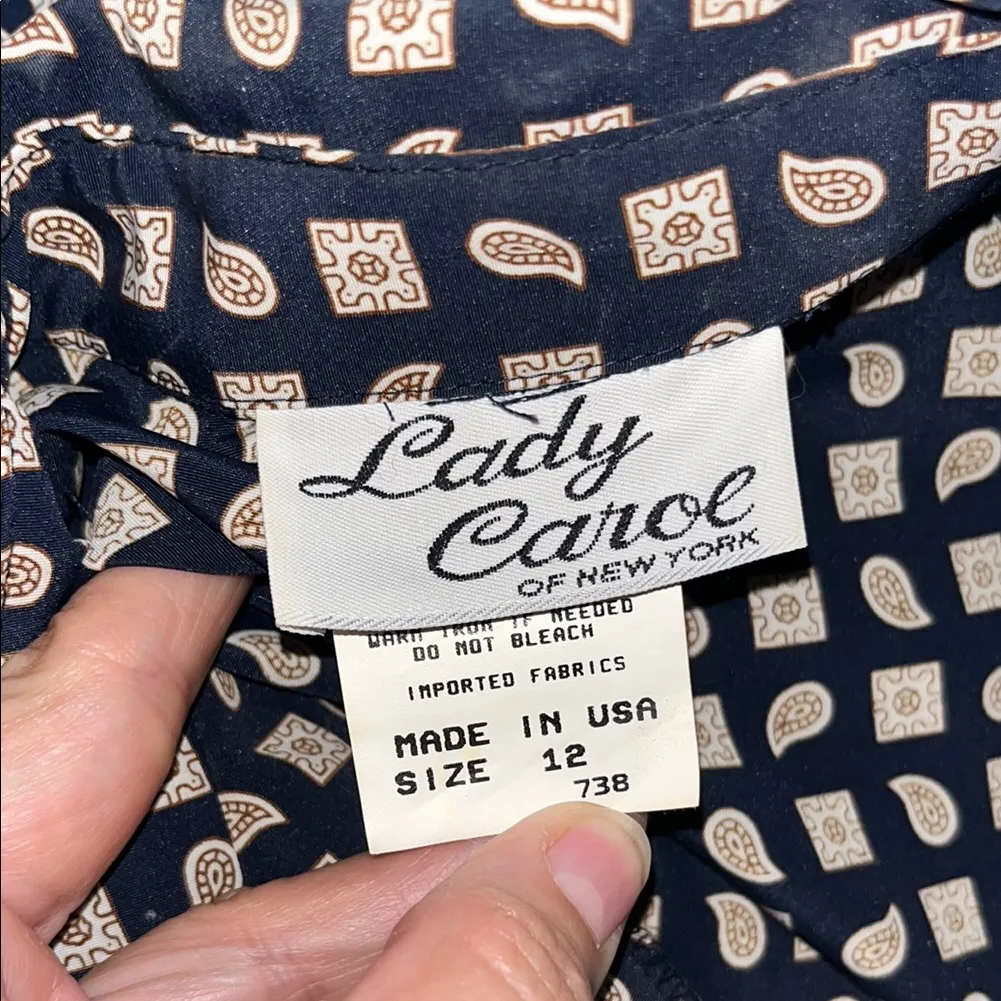 Vintage 80s shirt dress button up dress Lady Carol Navy Paisley Dress Blue Size 12 - Image 3