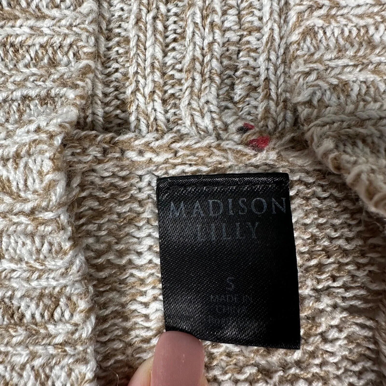 Madison Lilly Cardigan Women's Small Tan and White Cable Knit Open Front Sweater Brown - Image 9