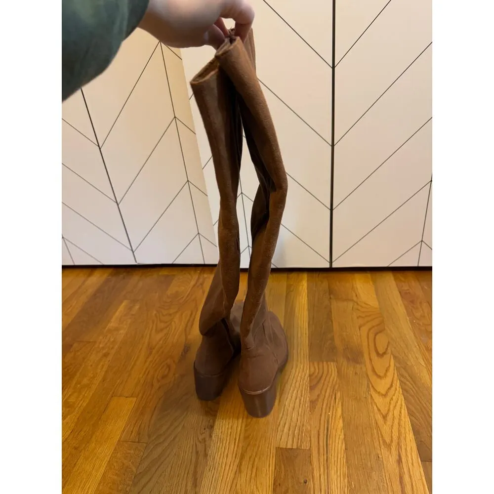 Seychelles Women’s 7 Faux Suede Brown Knee High Heeled Boots Boho Western - Image 11