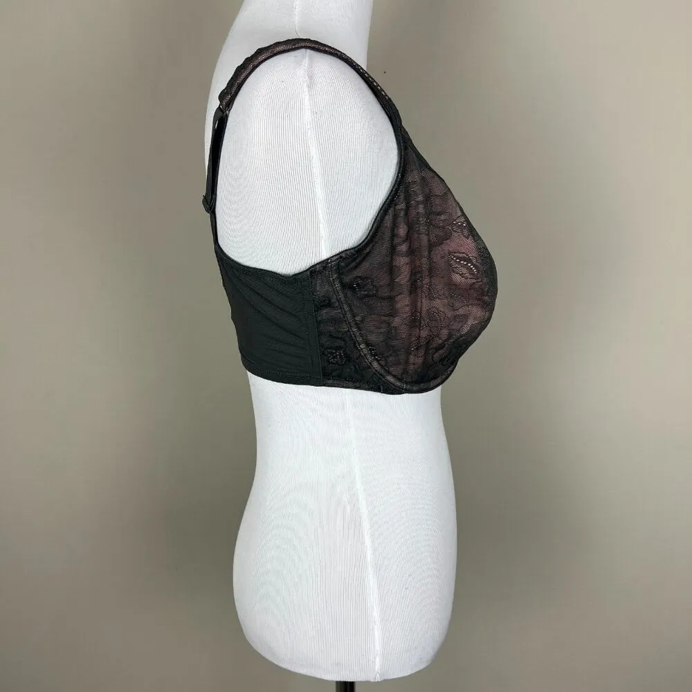 CACIQUE Unlined Full Coverage Modern Lace Underwire Bra 36F Gray Pink Mesh Nylon - Image 4