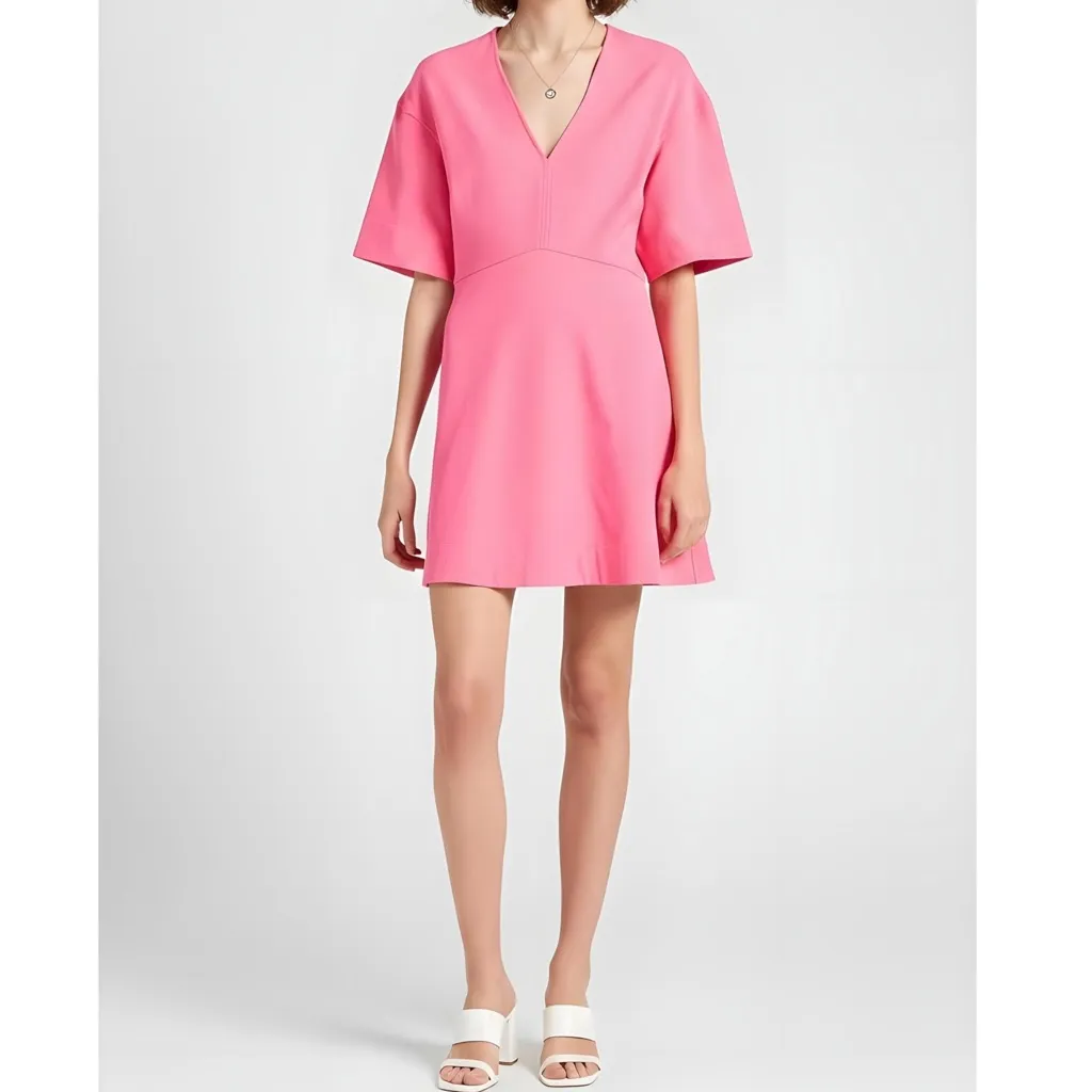 Ganni  Stretch Suiting V-Neck Mini Dress, Shocking Pink, FR34/US2 - Image 4