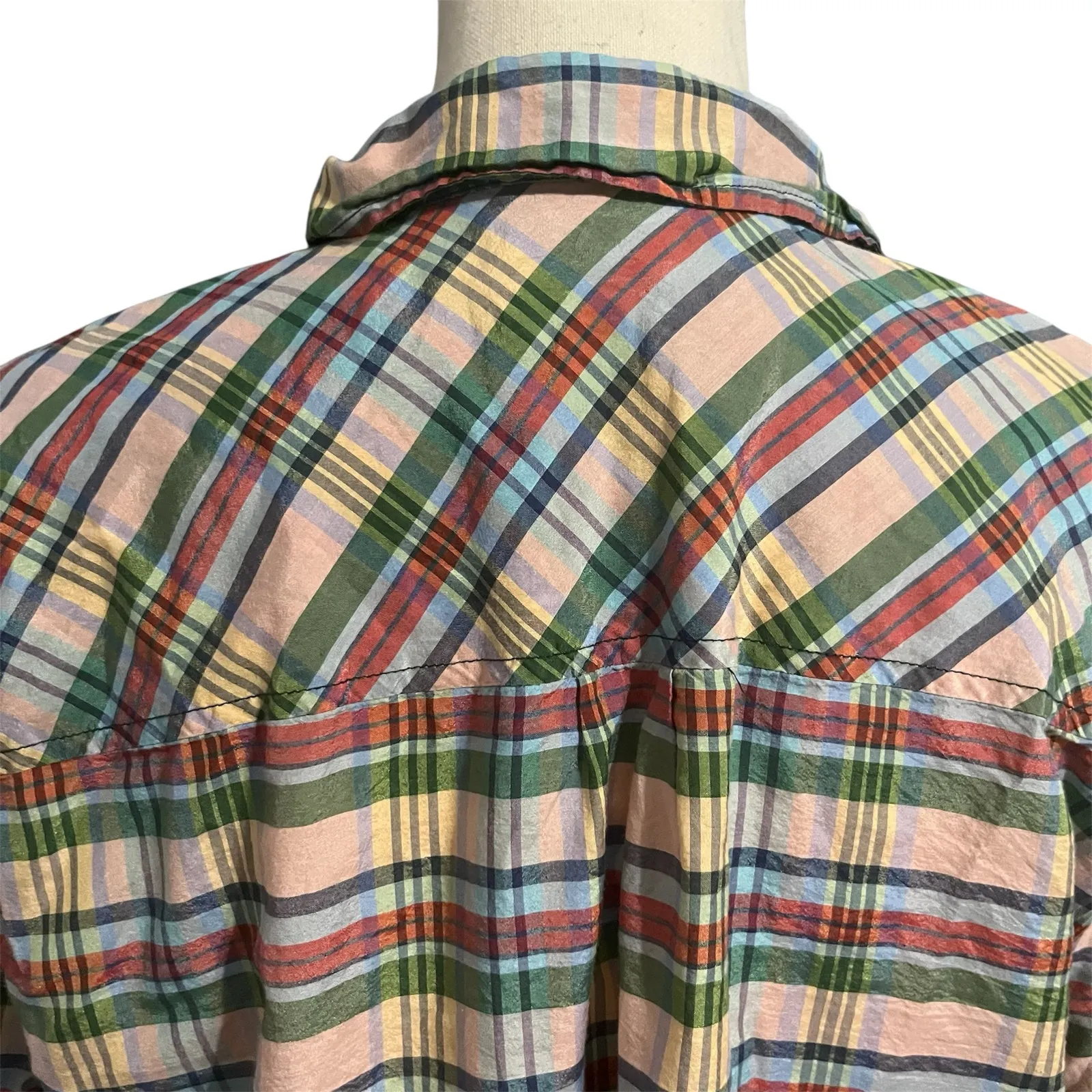 J. Crew Womens Plaid Cotton Silk Blend Classic Fit Tunic Top Blouse Sz XL Preppy - Image 4
